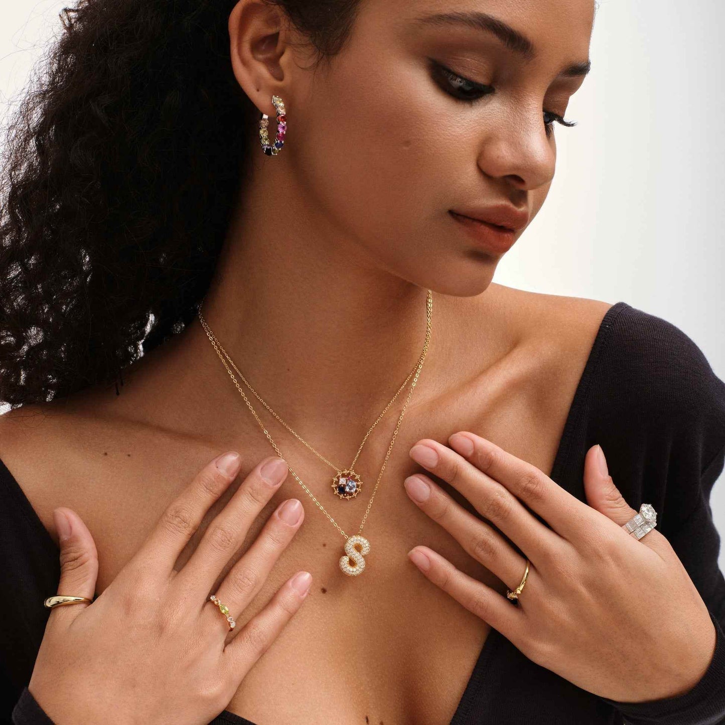 Moissanite Initial Charm Necklace - RIYOVA Jewelry