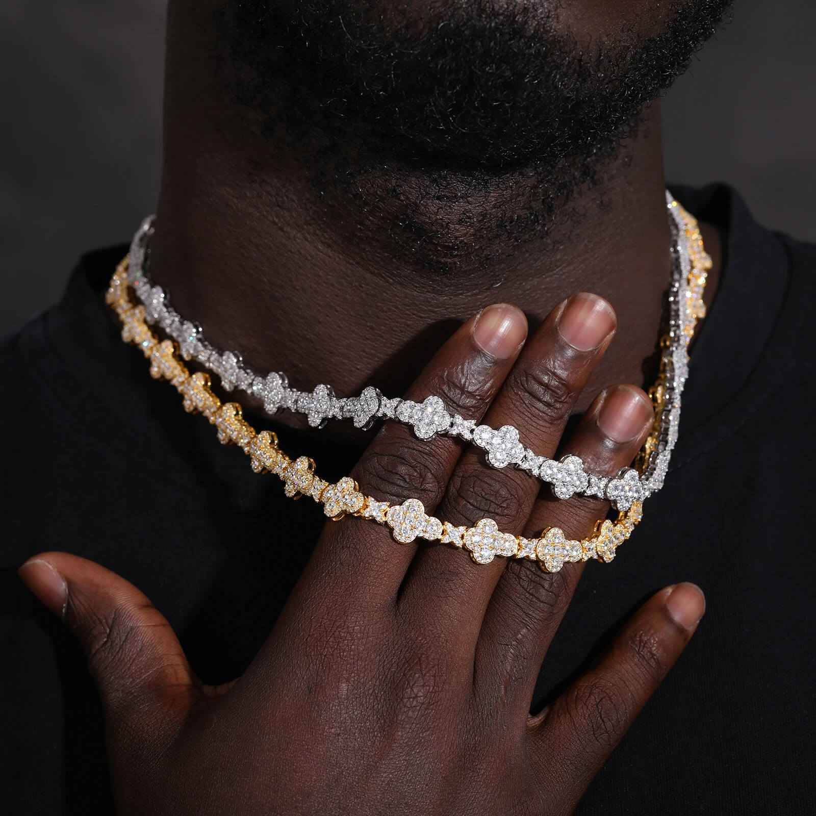 925 Iced Out Cross Star Tennis Chain – Moissanite Edition - RIYOVA Jewelry