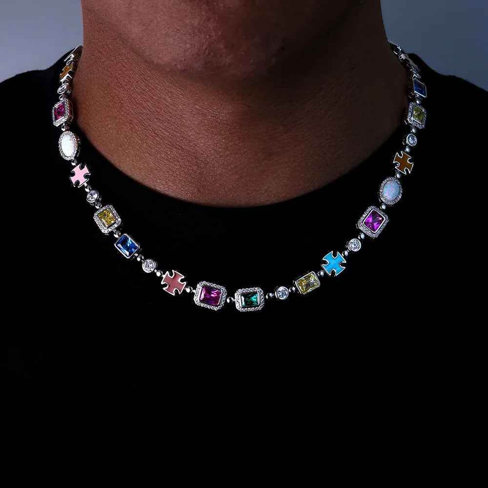 Iced Out Enamel Cross Chain - RIYOVA Jewelry