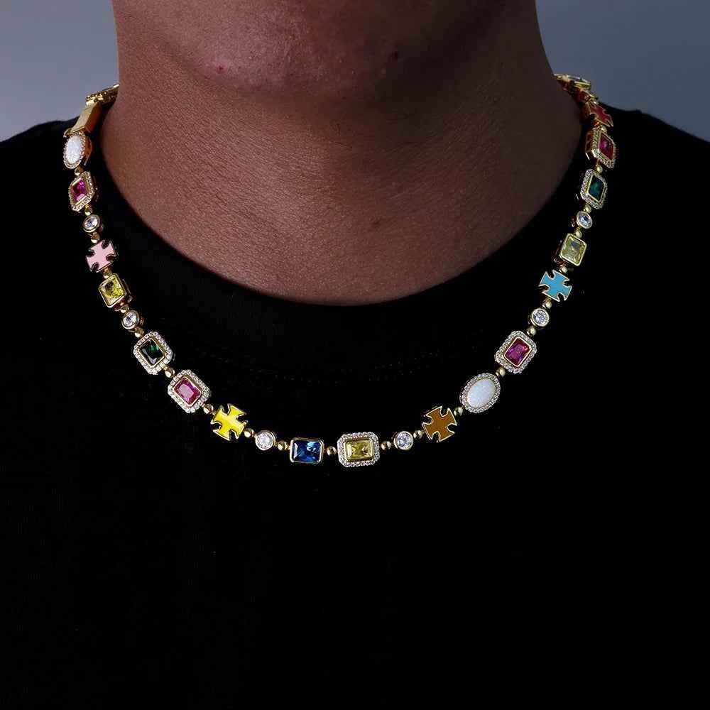 Iced Out Enamel Cross Chain - RIYOVA Jewelry