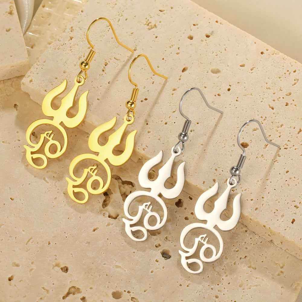 Tamil Om Trident Shiva Earrings - RIYOVA Jewelry