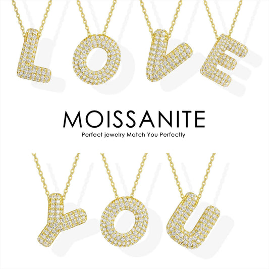 Moissanite Initial Charm Necklace - RIYOVA Jewelry