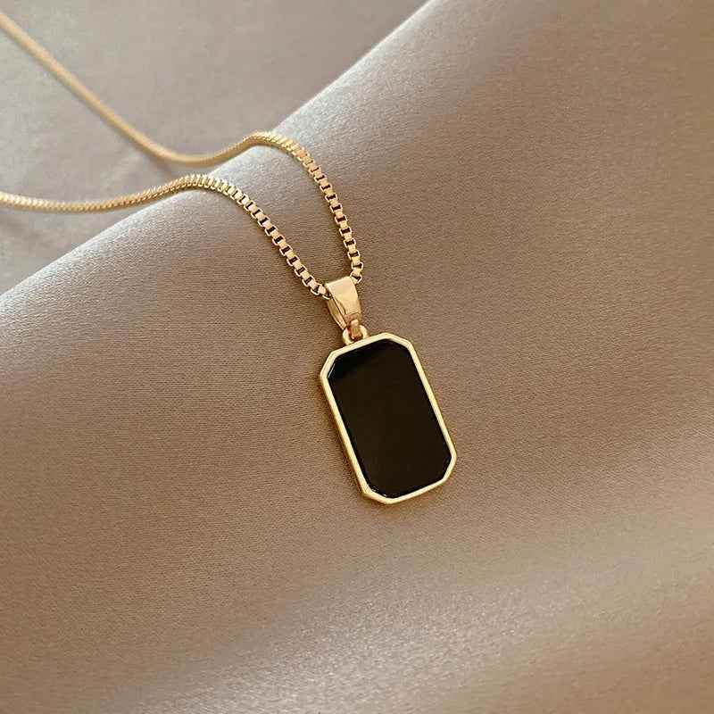 Korean Black Epoxy Pendant Necklace - RIYOVA Jewelry