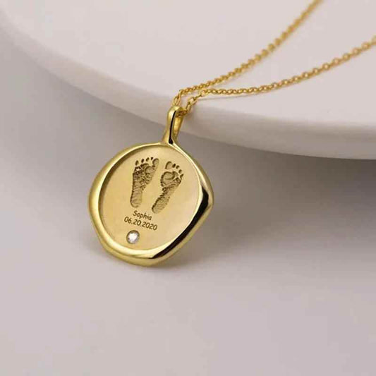 Custom Baby Footprint & Handprint Gold Necklace - RIYOVA Jewelry