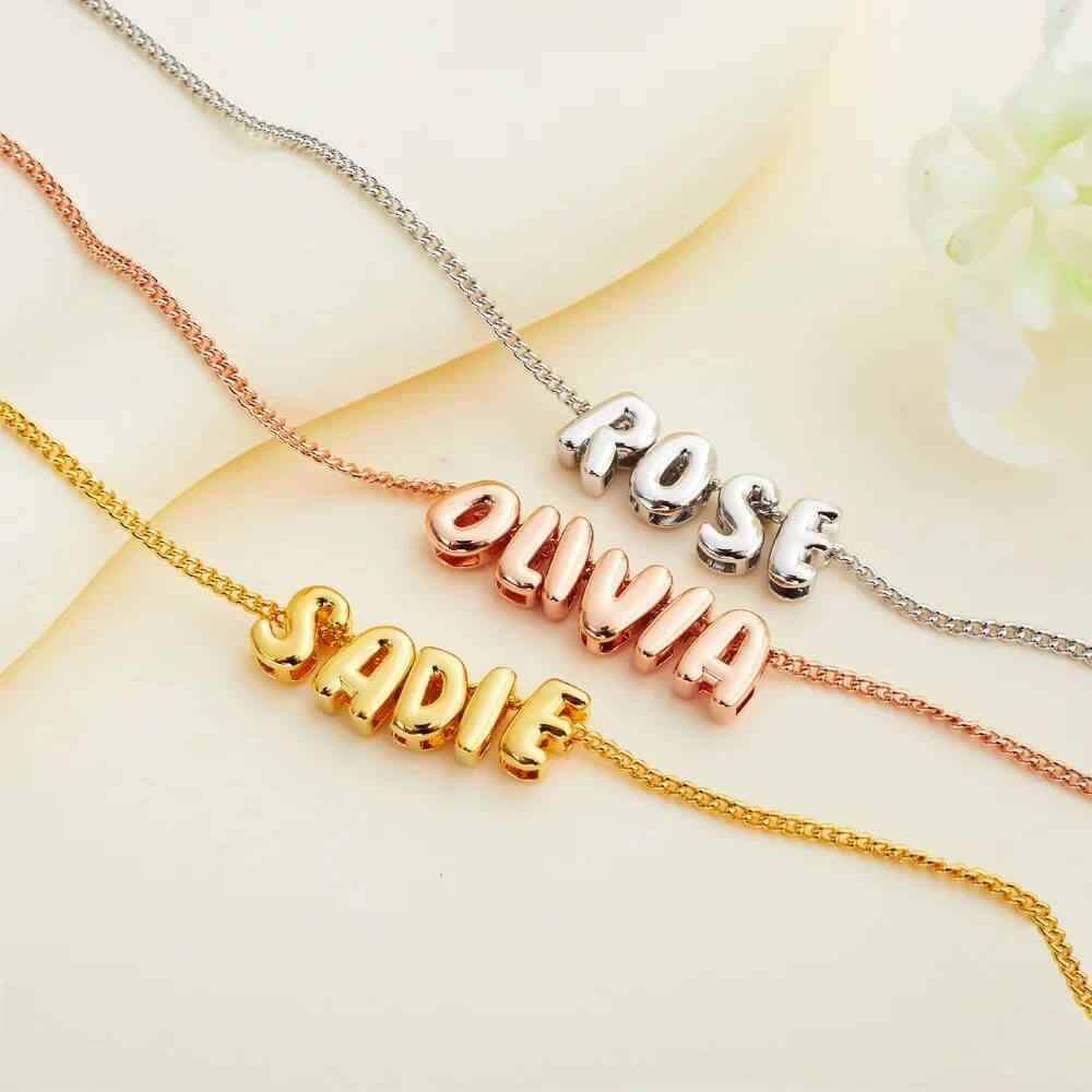 Custom Bubble Letter Name Necklace - RIYOVA Jewelry