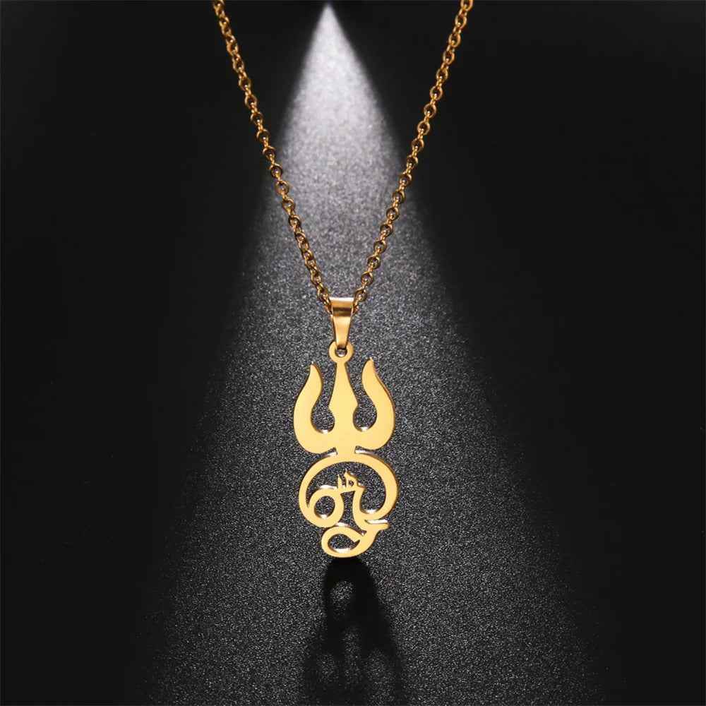 Tamil Om Trident Shiva Necklace - RIYOVA Jewelry