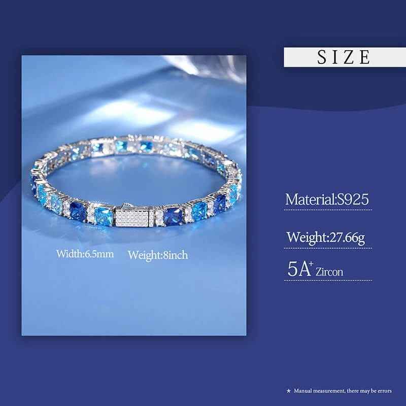 925 Iced Out Blue Square Tennis Bracelet - RIYOVA Jewelry