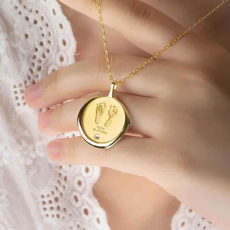 Custom Baby Footprint & Handprint Gold Necklace - RIYOVA Jewelry