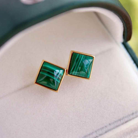 Elegant Natural Malachite Stud Earrings - RIYOVA Jewelry