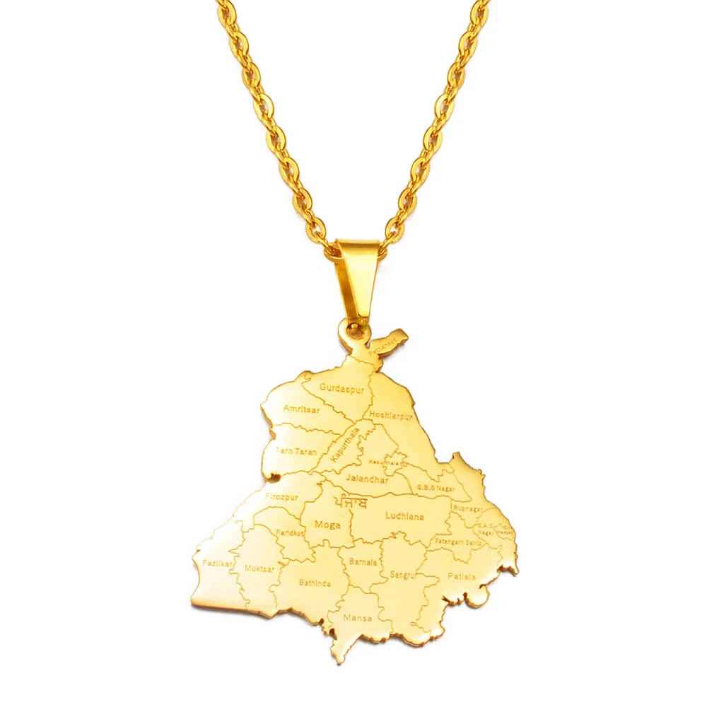 Punjab Map Pendant Necklace Gold