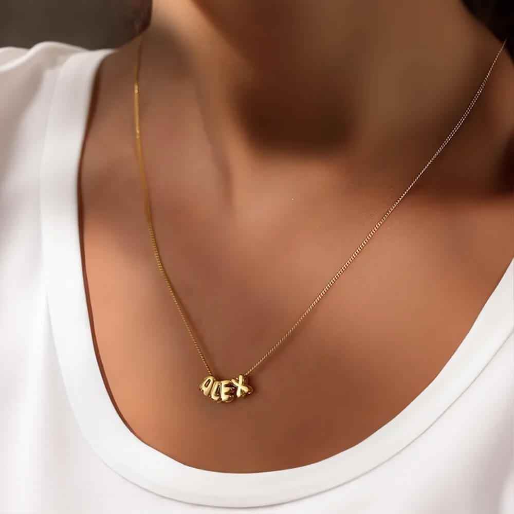 Custom Bubble Letter Name Necklace - RIYOVA Jewelry