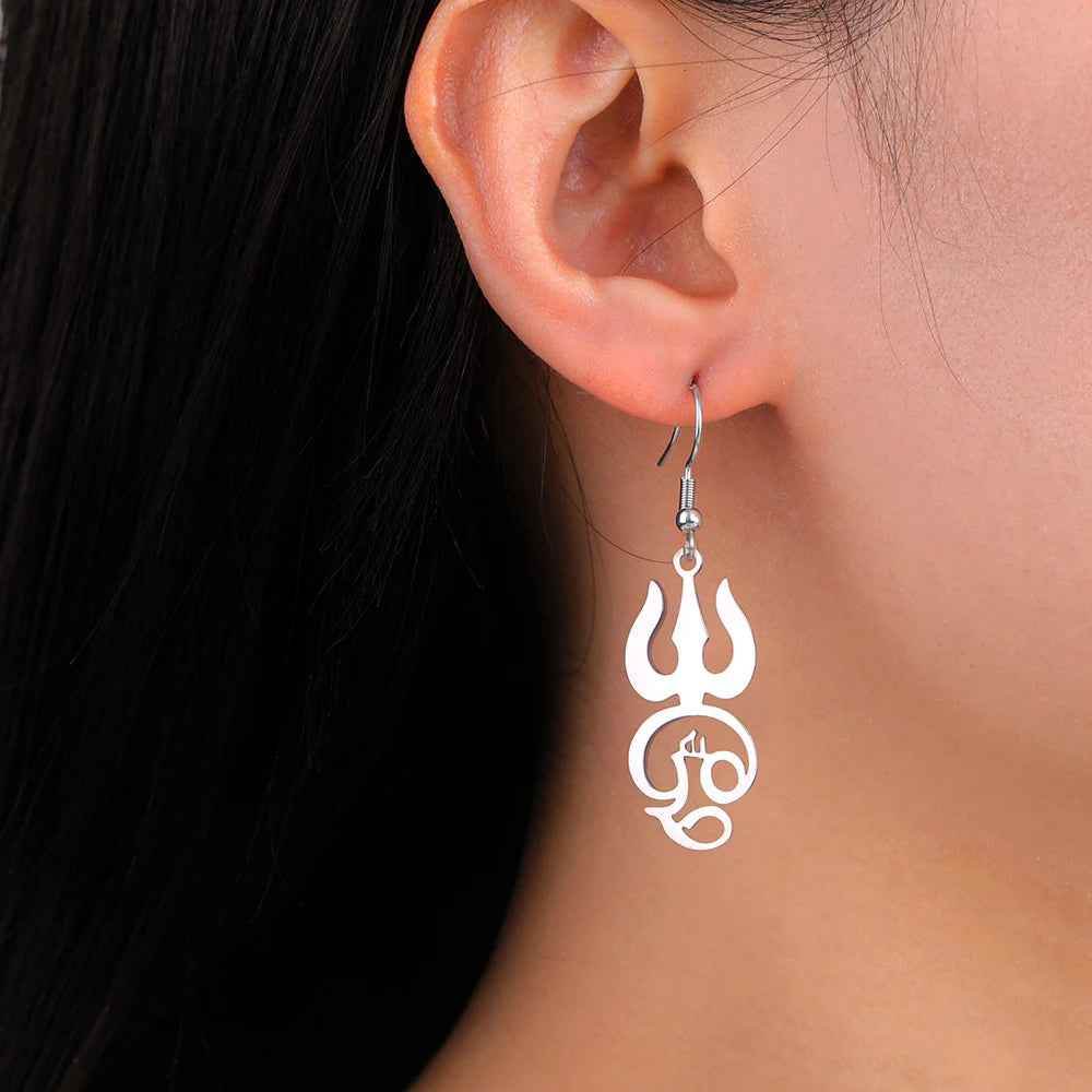 Tamil Om Trident Shiva Earrings - RIYOVA Jewelry