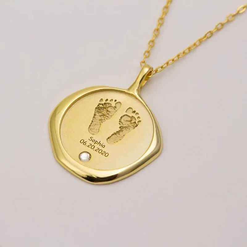 Custom Baby Footprint & Handprint Gold Necklace - RIYOVA Jewelry