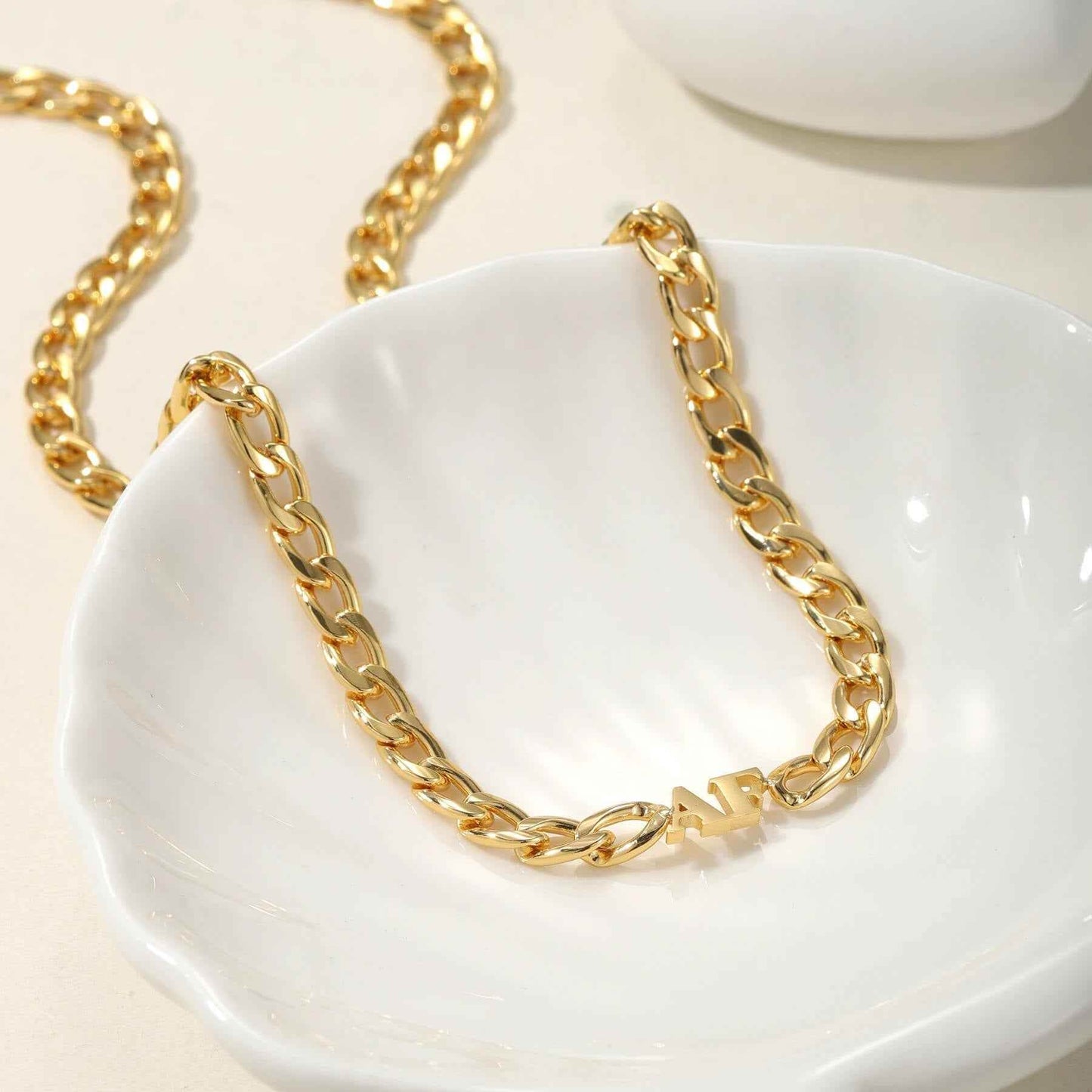 Welded Letter Cuban Chain Necklace - RIYOVA Jewelry