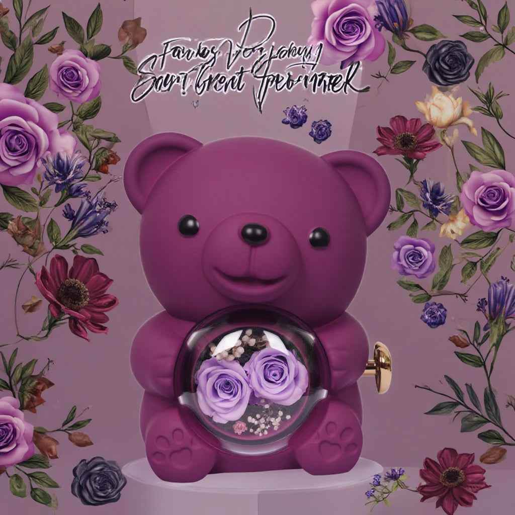 RIYOVA Two Eternal Rose Teddy Bear Projection Necklace - RIYOVA Jewelry
