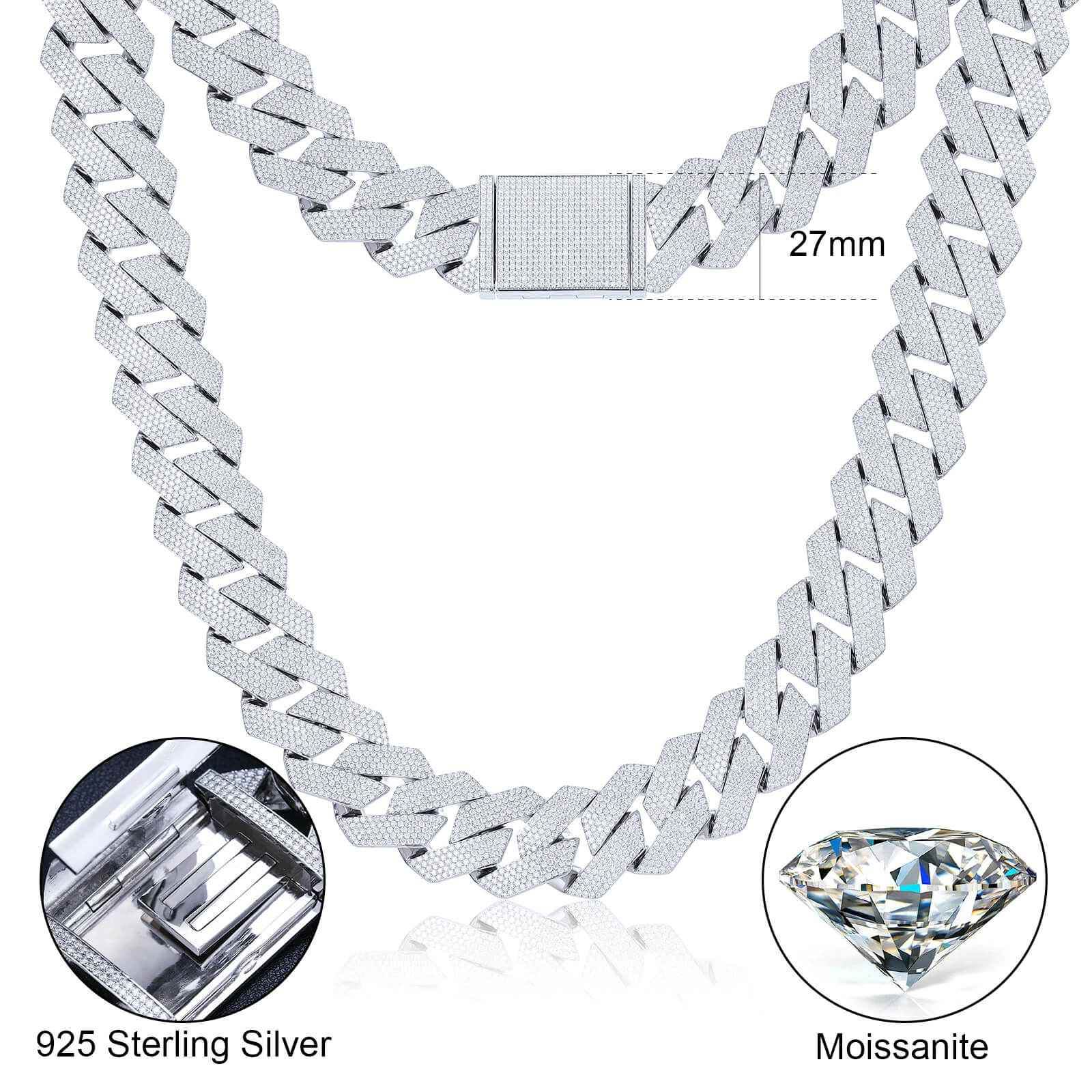 925 Iced Out Heavy Rhombus Cuban Link Necklace – Moissanite Edition - RIYOVA Jewelry