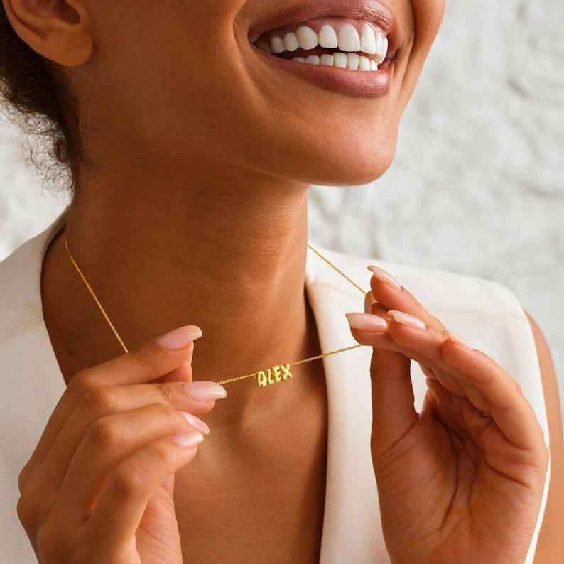 Custom Bubble Letter Name Necklace - RIYOVA Jewelry