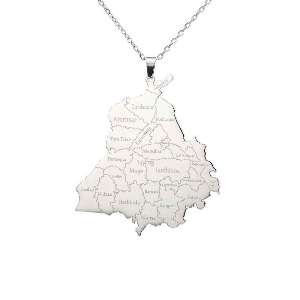 Punjab Map Pendant Necklace Silver