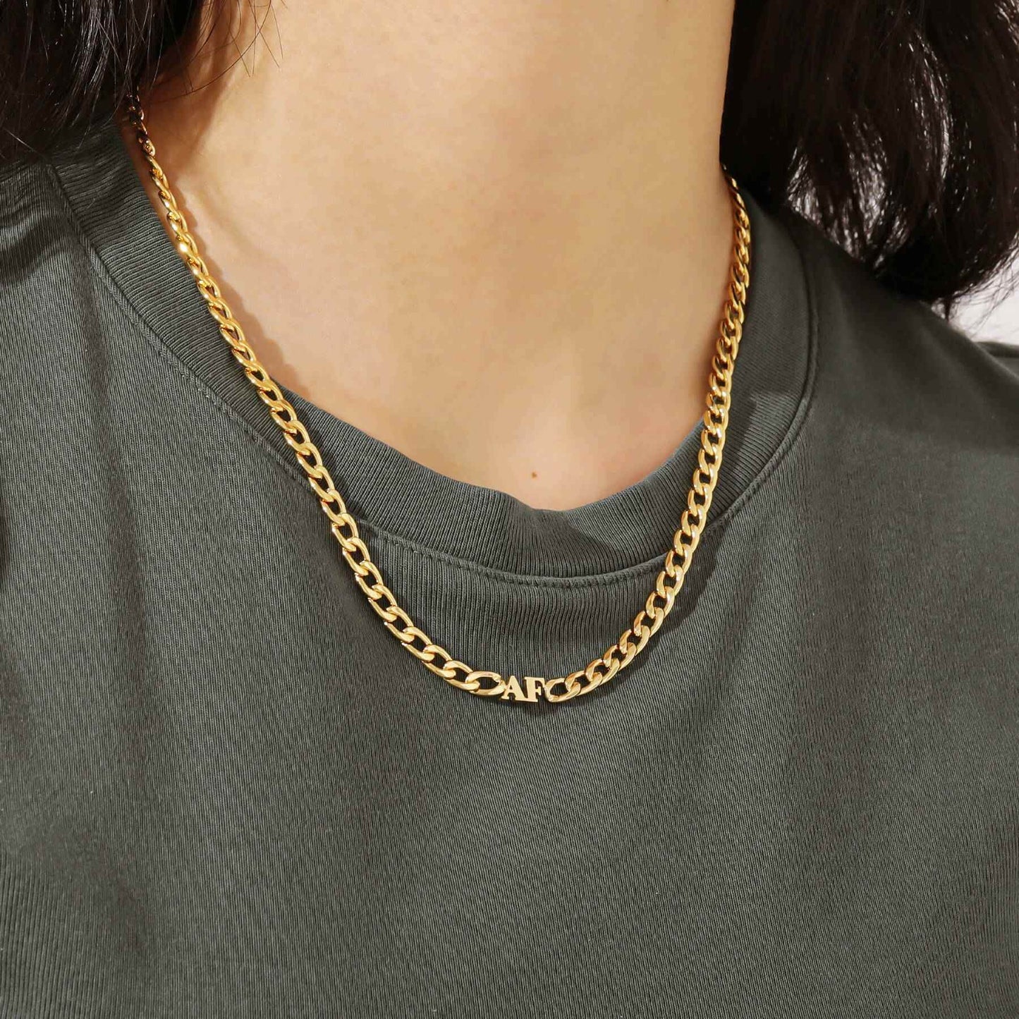 Welded Letter Cuban Chain Necklace - RIYOVA Jewelry