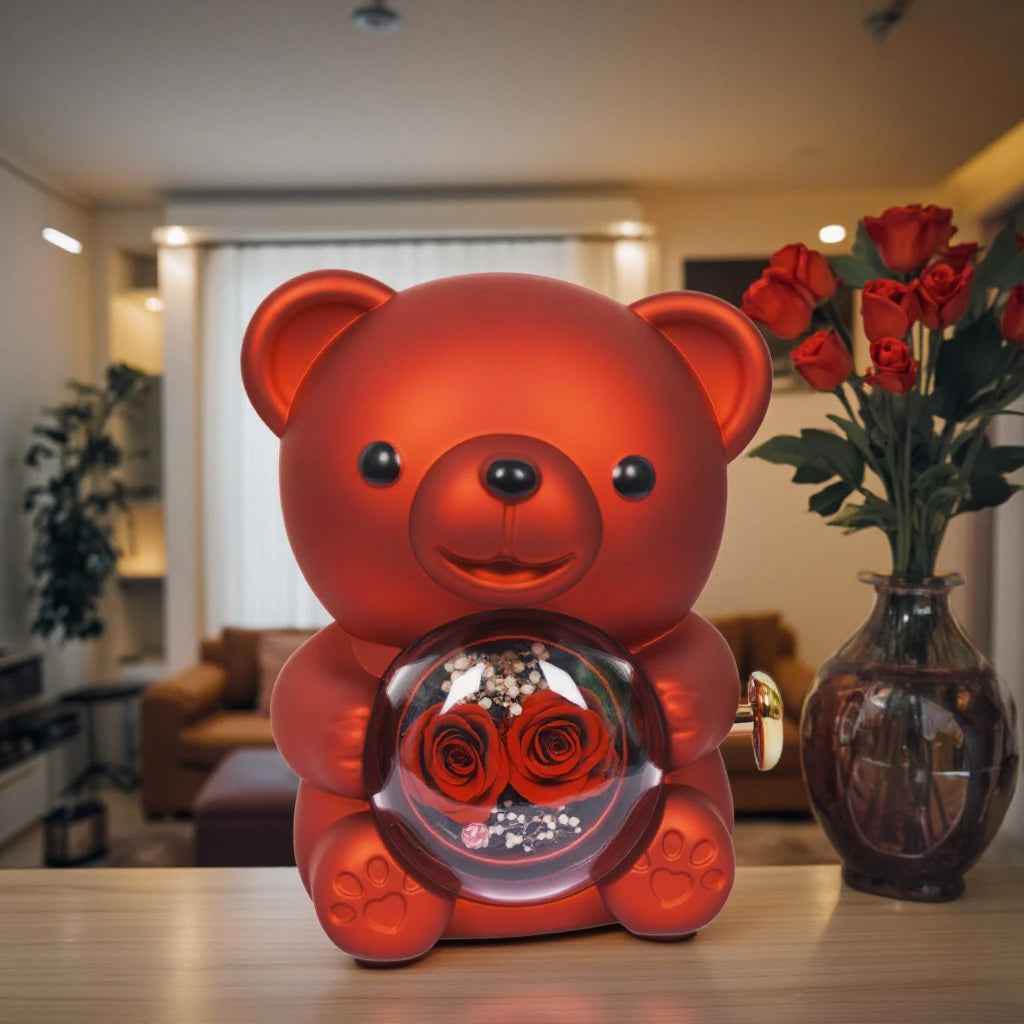 RIYOVA Two Eternal Rose Teddy Bear Projection Necklace - RIYOVA Jewelry