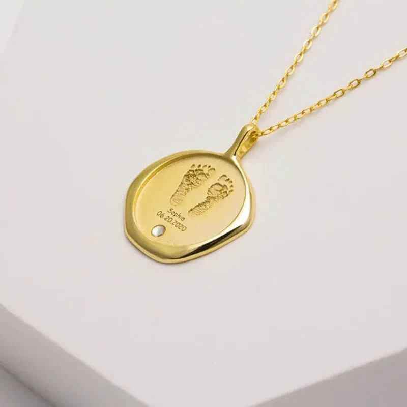 Custom Baby Footprint & Handprint Gold Necklace - RIYOVA Jewelry