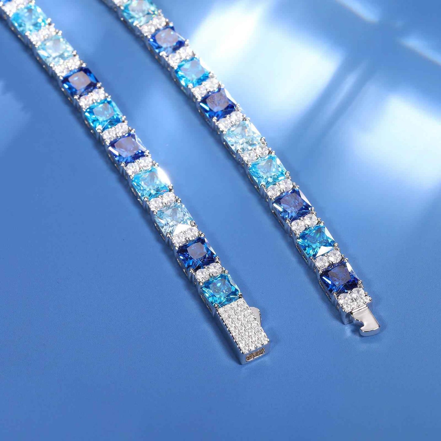925 Iced Out Blue Square Tennis Bracelet - RIYOVA Jewelry
