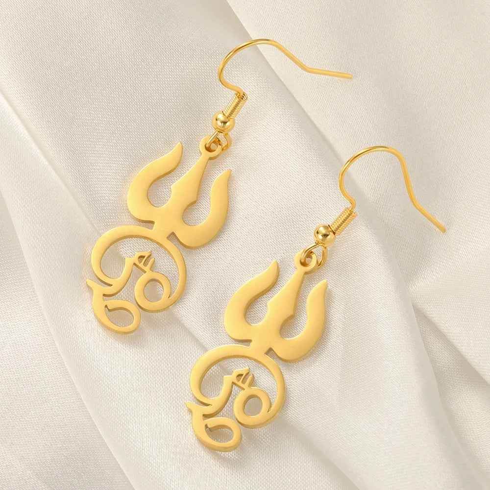 Tamil Om Trident Shiva Earrings - RIYOVA Jewelry