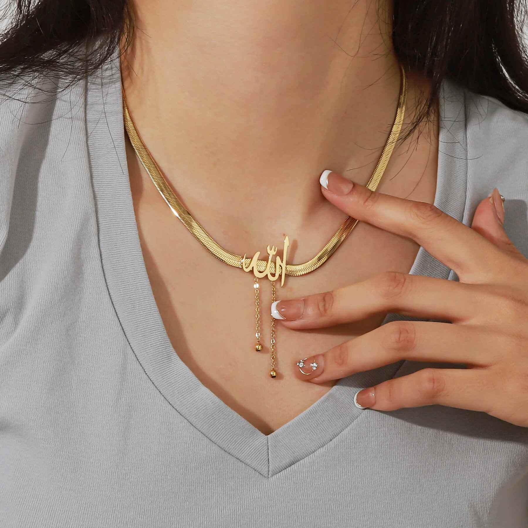 Spiritual Arabic Necklace – ‘Allah’ Calligraphy Pendant - RIYOVA Jewelry