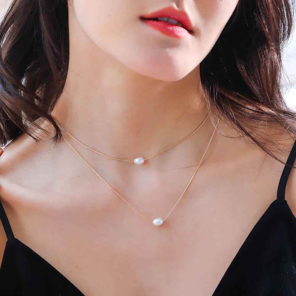 Dainty Double Pearl Necklace - RIYOVA Jewelry