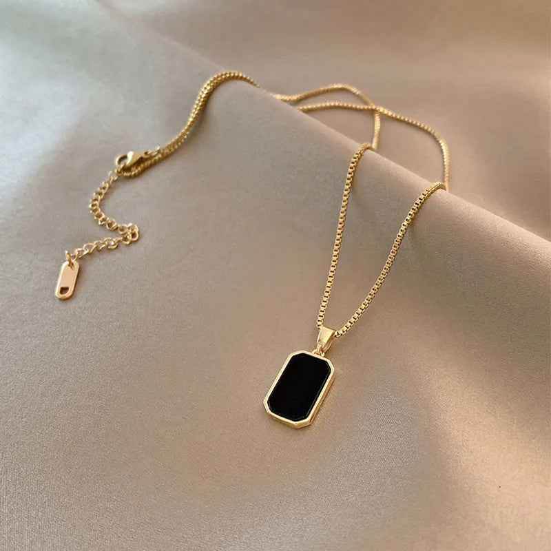 Korean Black Epoxy Pendant Necklace - RIYOVA Jewelry