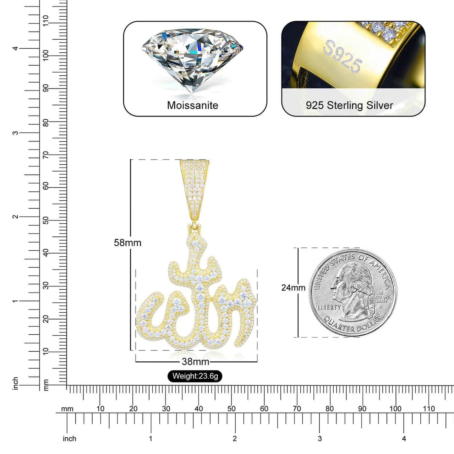 Iced Out Islamic Moissanite Pendant - RIYOVA Jewelry