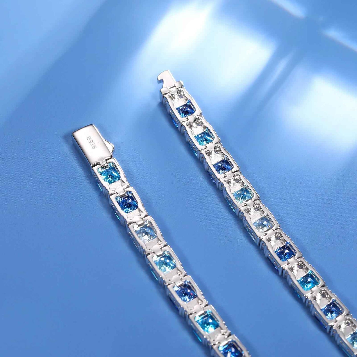 925 Iced Out Blue Square Tennis Bracelet - RIYOVA Jewelry