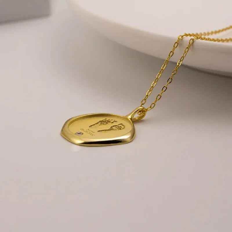 Custom Baby Footprint & Handprint Gold Necklace - RIYOVA Jewelry