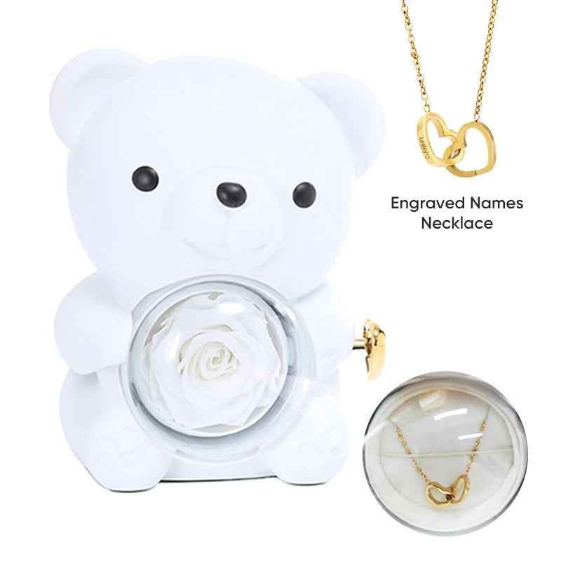 Eternal Rose Bear Gift Box - Engraved Necklace & Real Rose - RIYOVA Jewelry