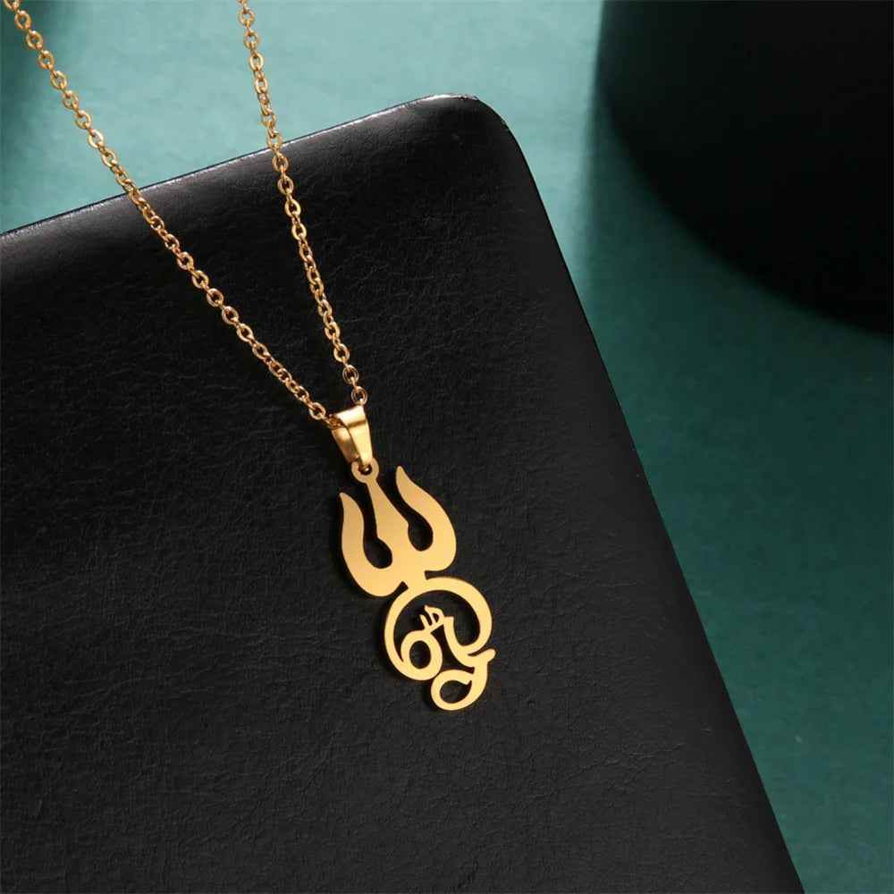 Tamil Om Trident Shiva Necklace - RIYOVA Jewelry