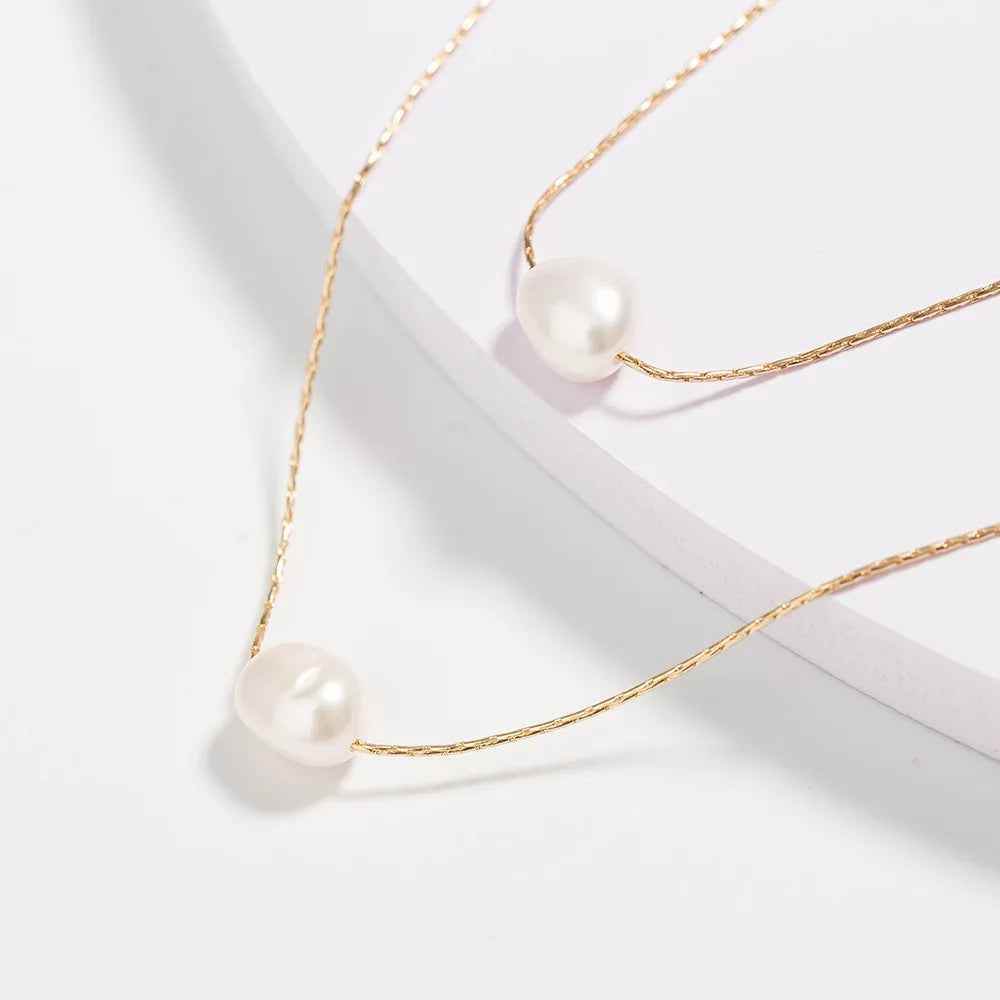 Dainty Double Pearl Necklace - RIYOVA Jewelry