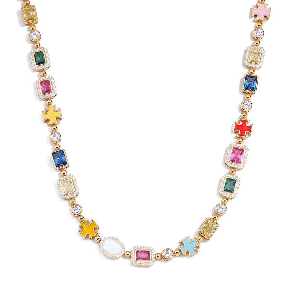 Iced Out Enamel Cross Chain - RIYOVA Jewelry