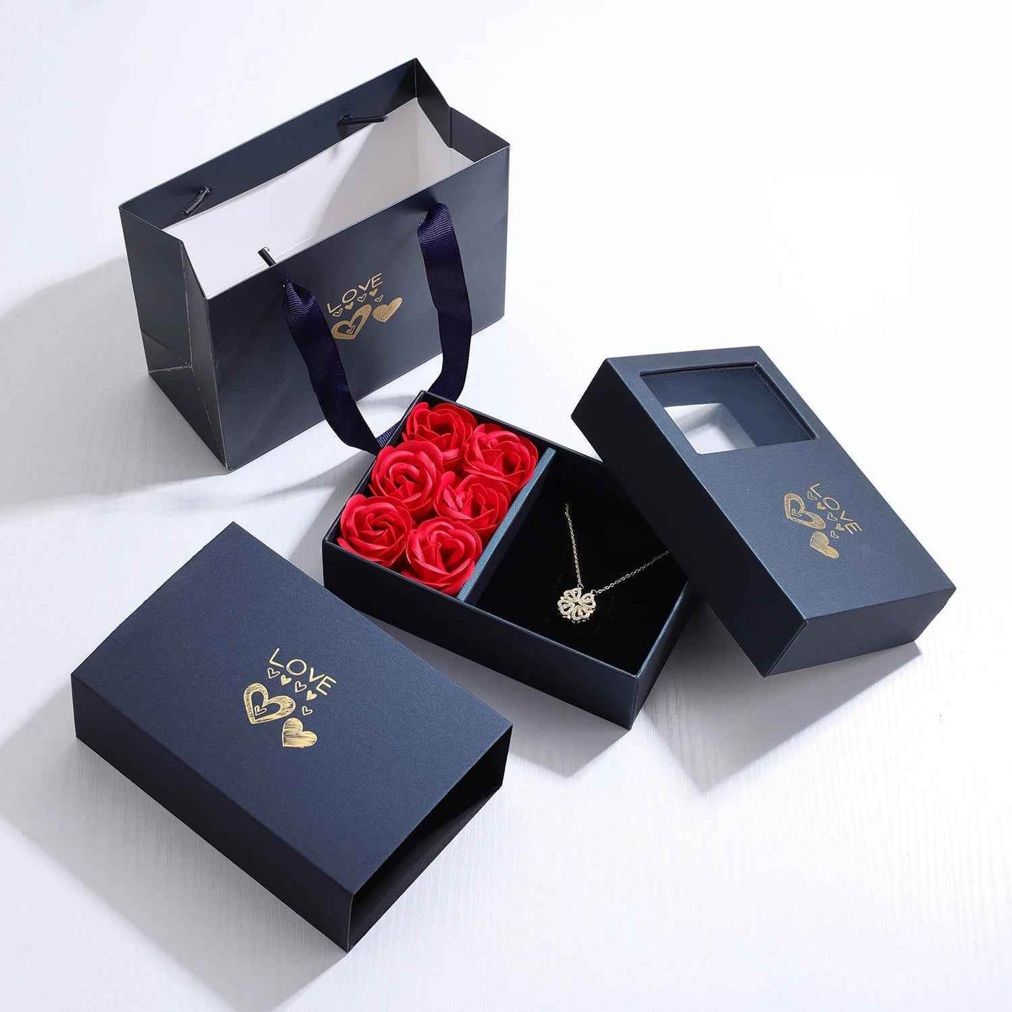 RIYOVA Eternal Rose Box with leaf Grass Heart Necklace - RIYOVA Jewelry