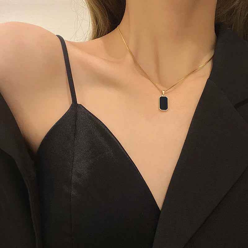 Korean Black Epoxy Pendant Necklace - RIYOVA Jewelry