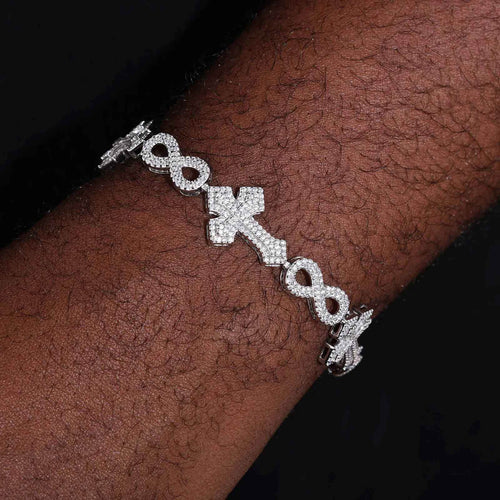 925 Iced Out Infinity Cross Bracelet - RIYOVA Jewelry