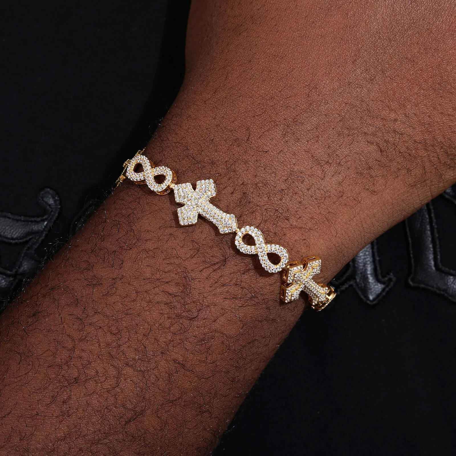 925 Iced Out Infinity Cross Bracelet - RIYOVA Jewelry