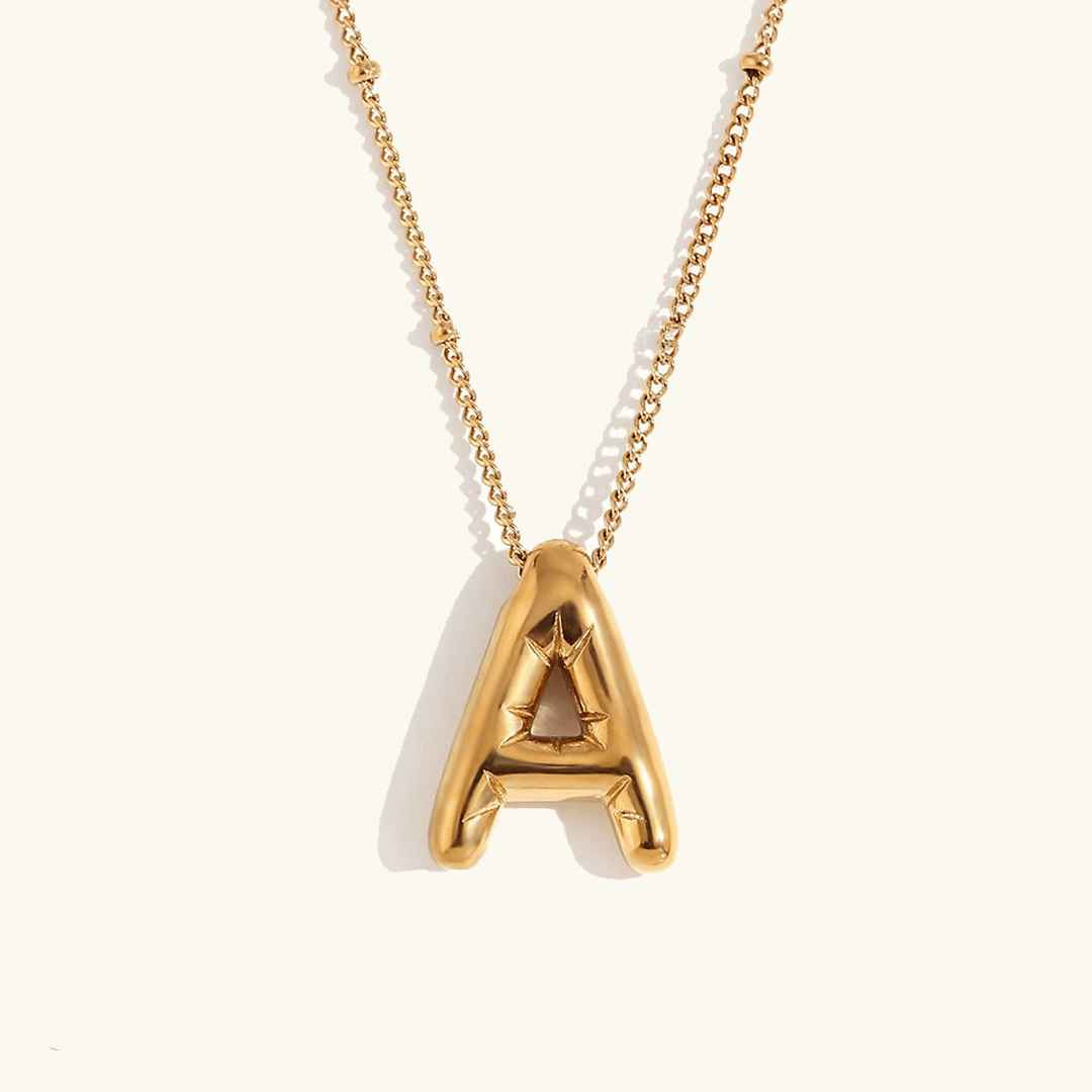 Balloon Initial Pendant Necklace 18k Gold Plated A