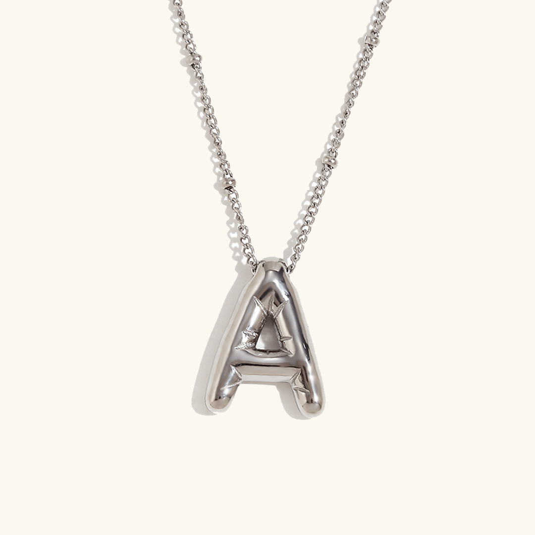 Balloon Initial Pendant Necklace Silver Plated A