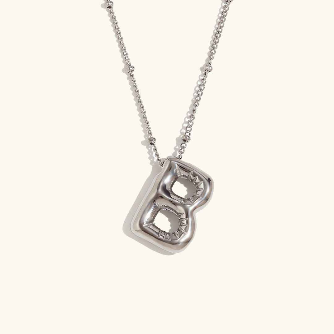 Balloon Initial Pendant Necklace Silver Plated B