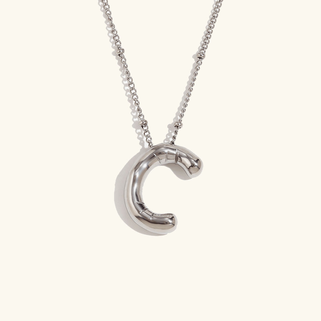 Balloon Initial Pendant Necklace Silver Plated C