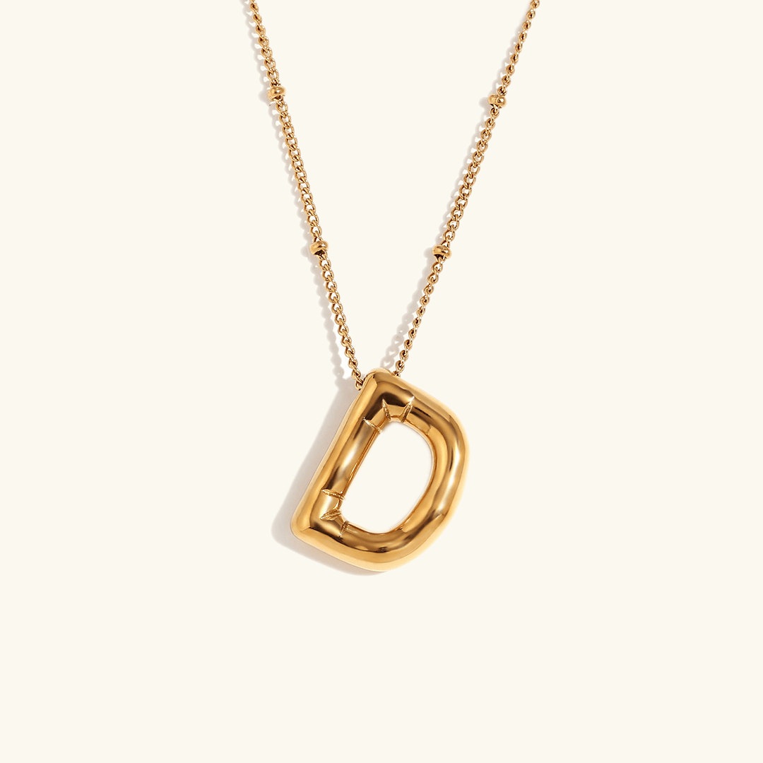 Balloon Initial Pendant Necklace 18k Gold Plated D