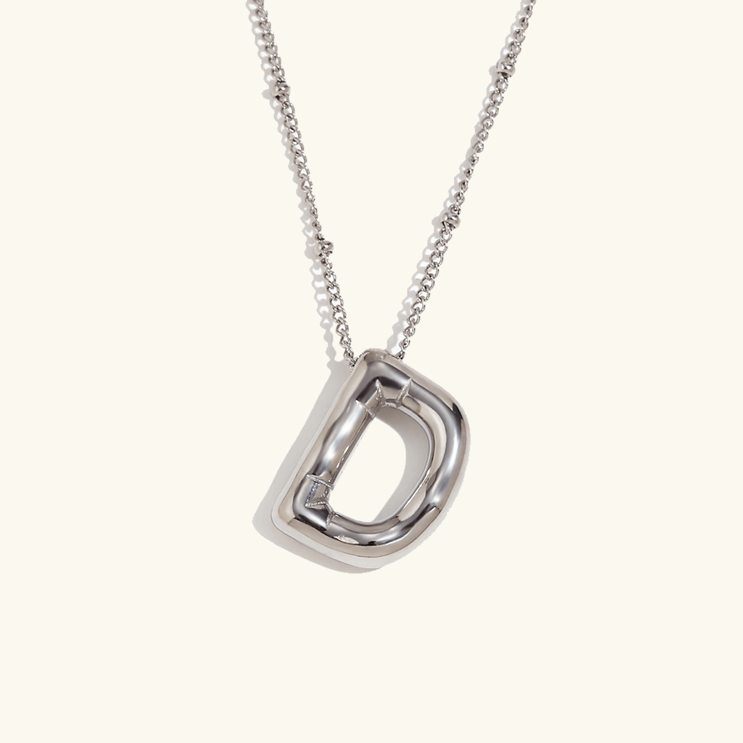 Balloon Initial Pendant Necklace Silver Plated D