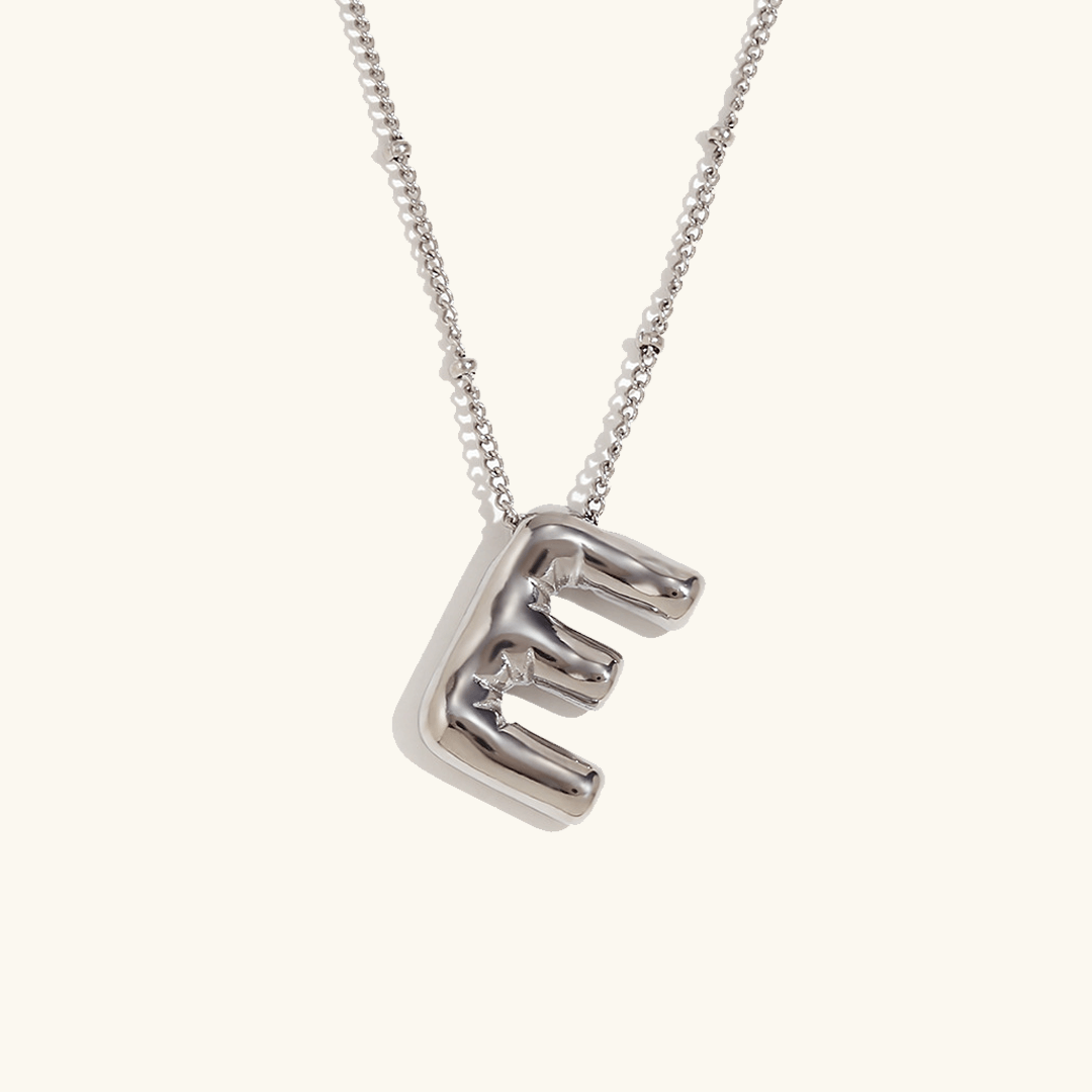 Balloon Initial Pendant Necklace Silver Plated E