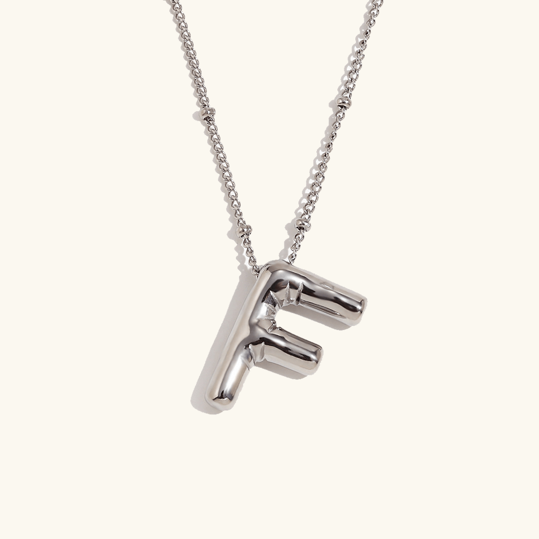 Balloon Initial Pendant Necklace Silver Plated F