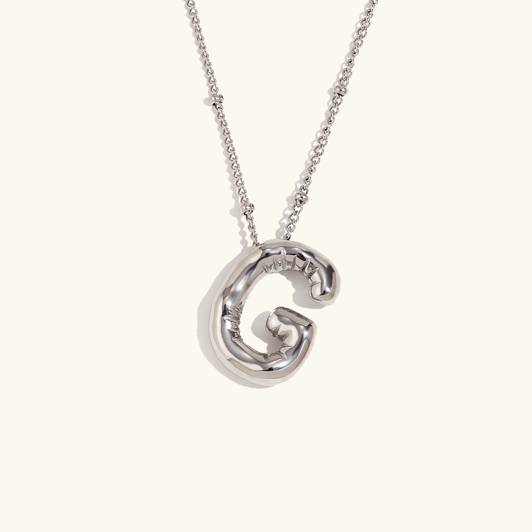Balloon Initial Pendant Necklace Silver Plated G